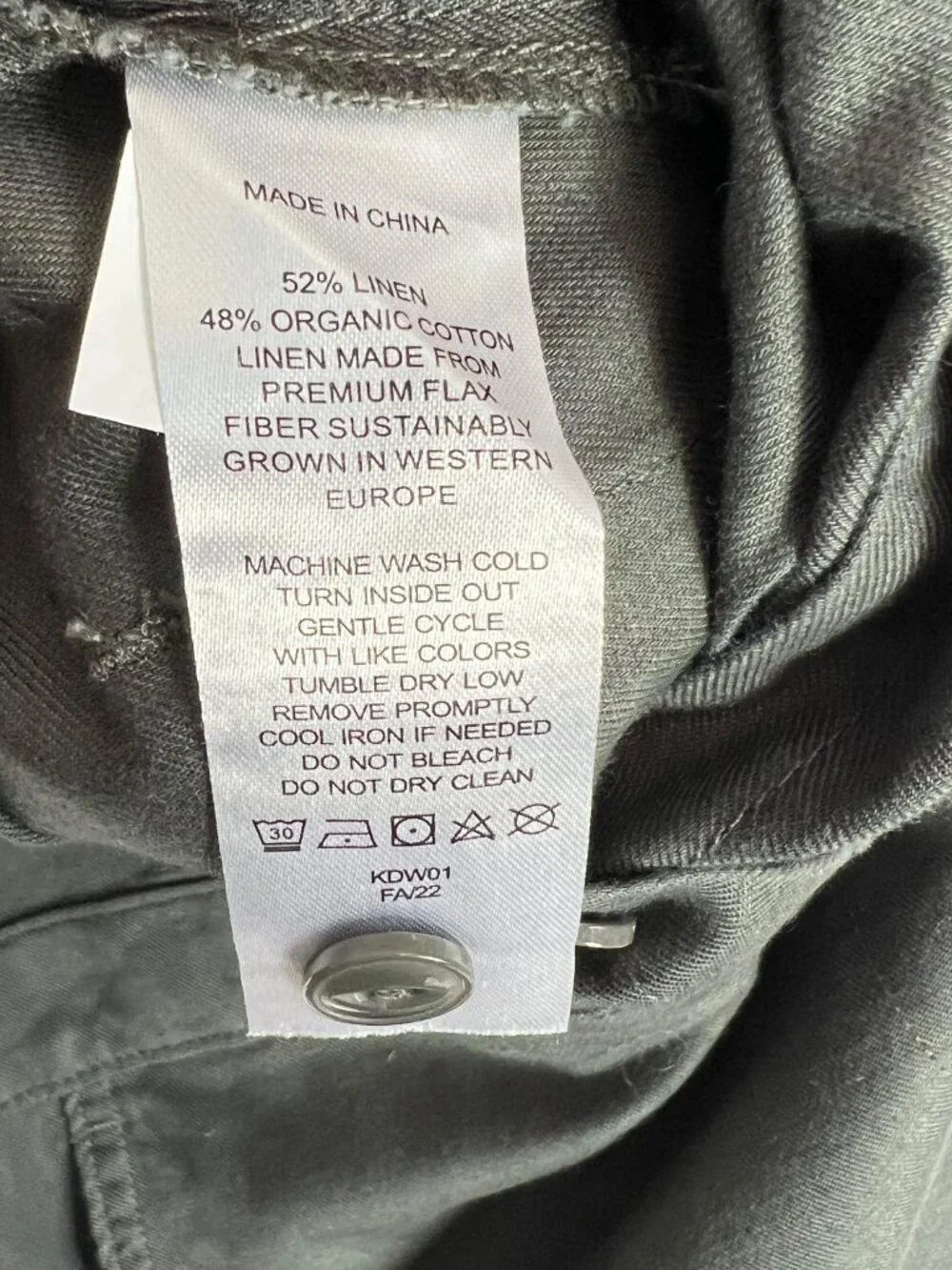 NWT Quince Cotton Linen Twill Short Sleeve Coverall Jumpsuit in Charcoal Size L